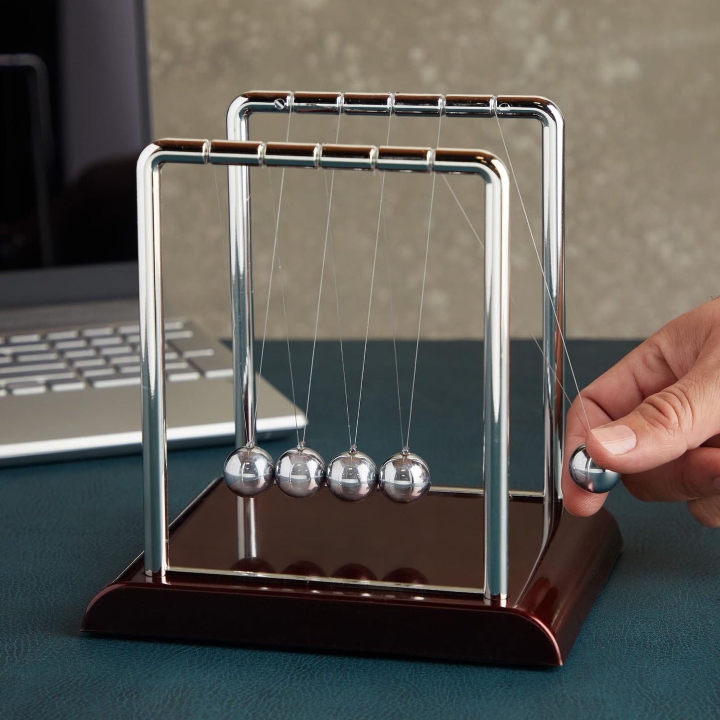 Juvale Newtons Cradle Pendulum - 7 x 6 x 7 in, Silver Stainless Steel - Desk Decor & Office Decor for Men - Stress Relief Desk Toy - Science Teacher Gift & Physics Toy