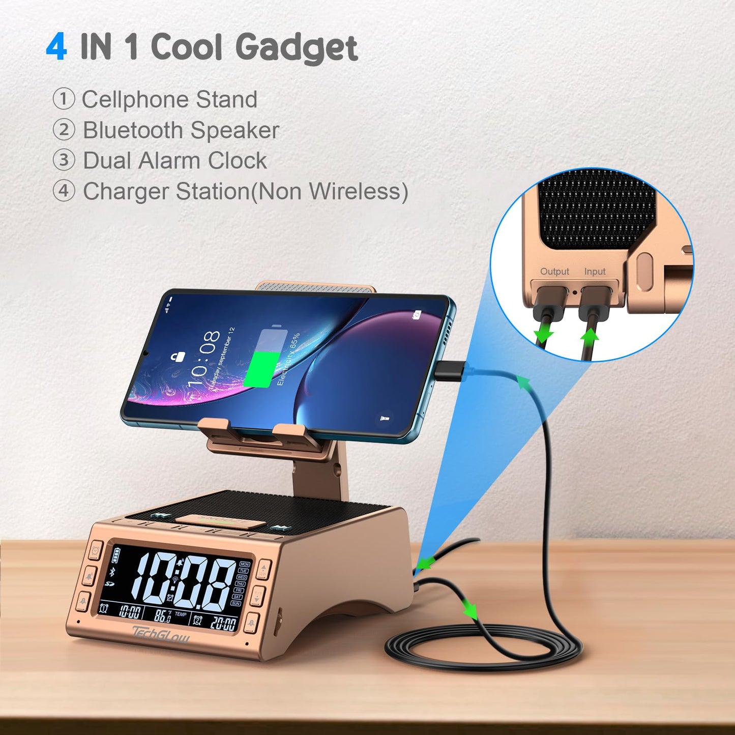 TechGlow Foldable Cellphone Stand with Bluetooth Speaker Charging Station Birthday Gifts for Men Women Mother Father Boy Girl Teens Cool Tech Gadgets-Rose Gold