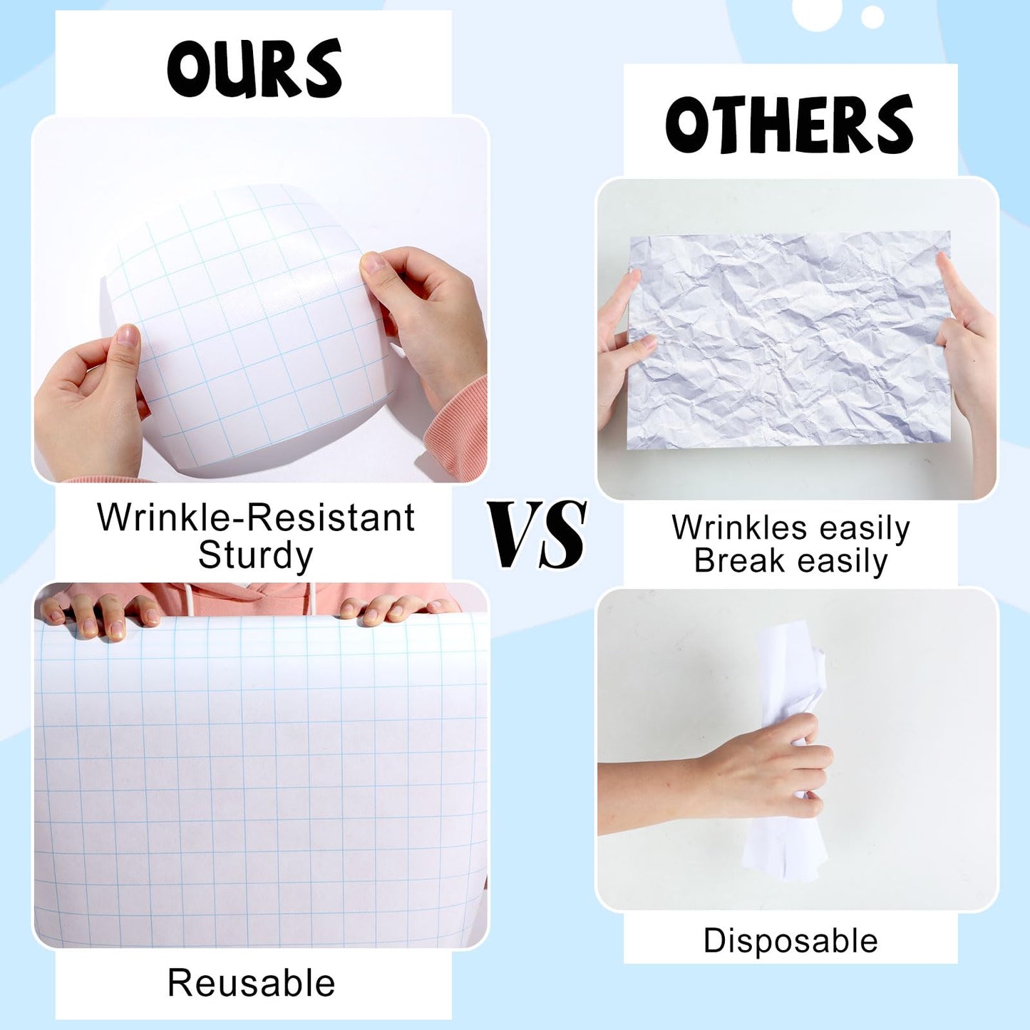 Blue Grid Graph Bulletin Board Roll Reusable Waterproof Erasable Blue Grid Non-Woven Fabric Bulletin Board Roll Loose Leaf Graph Poster for Teacher Classroom Decors Wrap Crafts 15.75" x 12ft