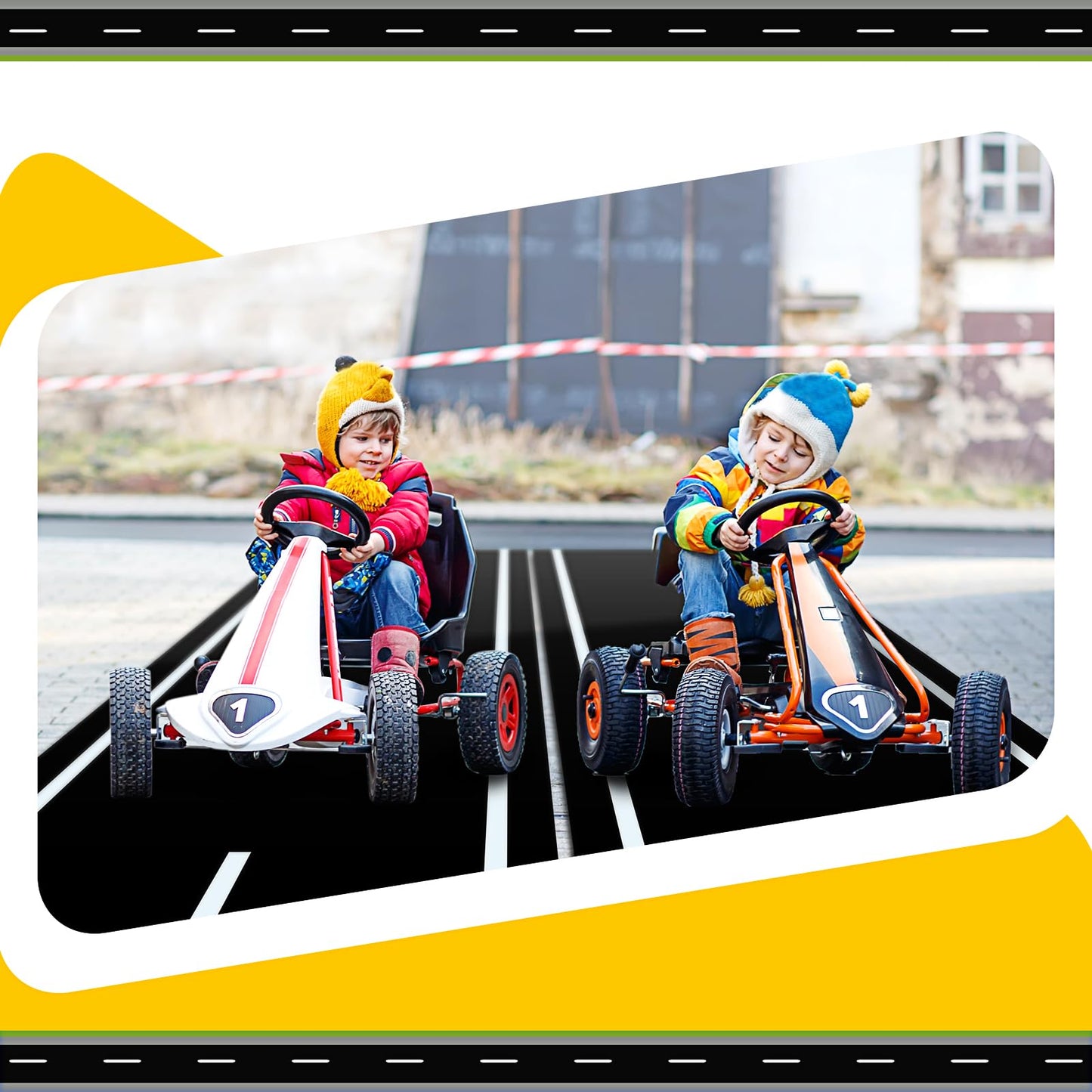 Remagr Racetrack Floor Running Black Racer Party Decoration Mat Road Table Runner Long Racetrack Tablecloth Drag for Party (Simple Style,118 ft X 2 ft)
