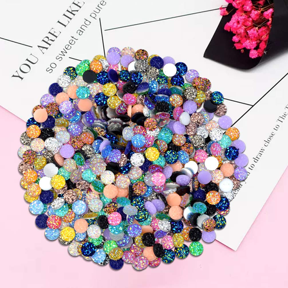 Tongcloud 500 pcs Round Flatback Resin Cabochon Faux Druzy Cabochons Round Flat Back Dome Cabochons for Jewelry Making, DIY Craft (20 Mutlicolor, 8mm)