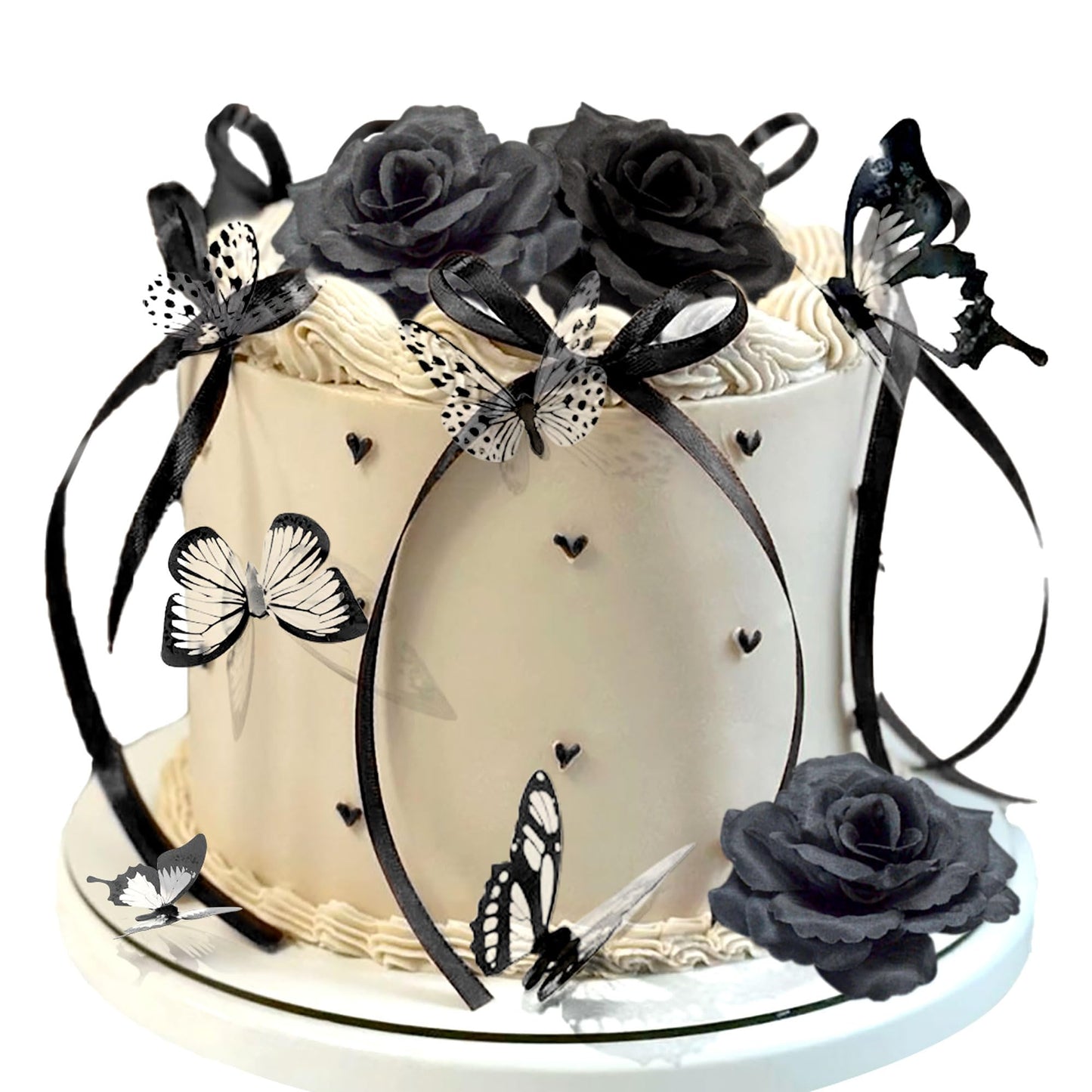 Gothic Cake Decorations Bows Butterfly Black Rose Cake Topper Butterfly Coquette Cake Toppers for Goth Birthday Party Supplies