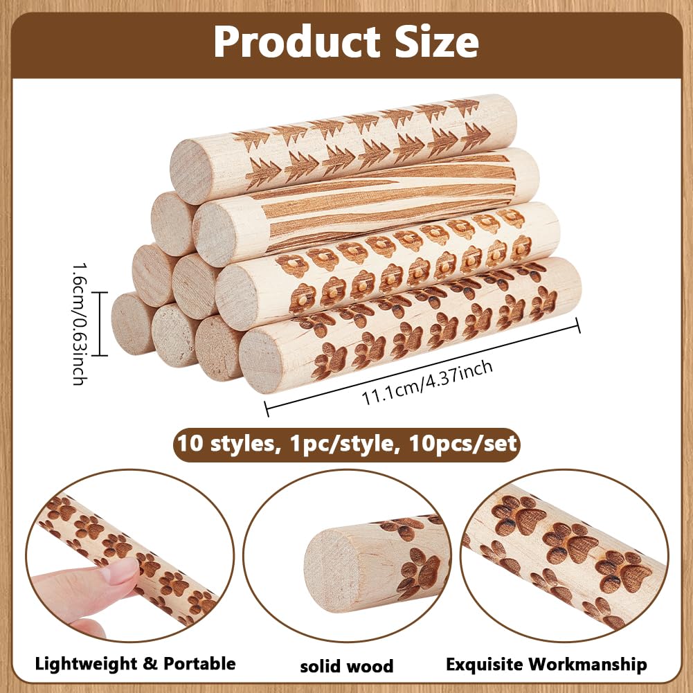 NBEADS 10 Pcs 10 Styles Clay Texture Rollers, Ceramics Potters Stamp Roller Tools Textured Rolling Pins for Slab Building Sculpting Handmade Craft Art DIY Design, 4.37x0.63 inch