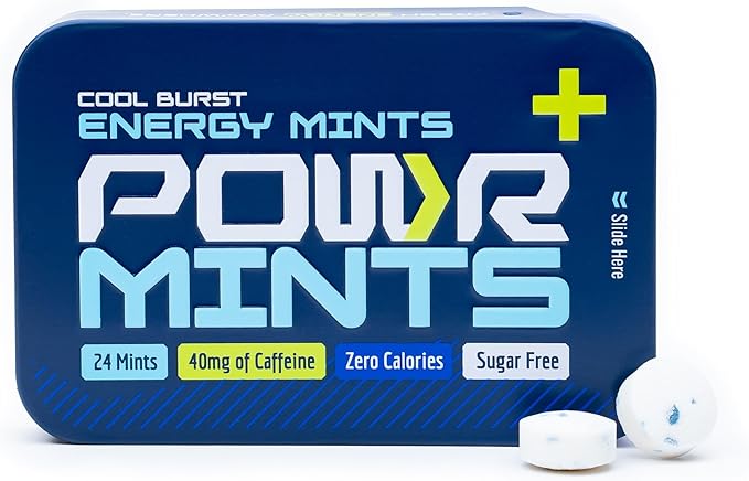 POWR Energy Mints - Pack of 4 Tins of 24 Mints(96 Total), 40mg of Caffeine Per Mint, Sugar Free, Zero Calories, No Aspartame - Pre-Workout, Cycling, Running, Endurance - Focus & Energy