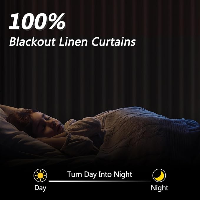 Guken Cream 100% Blackout Linen Curtains 72 Inch Length 2 Panels Set for Living Room Bedroom Back Tab Thermal Insulated Black Out Drapes Room Darkening Farmhosue Window Curtains,52x72