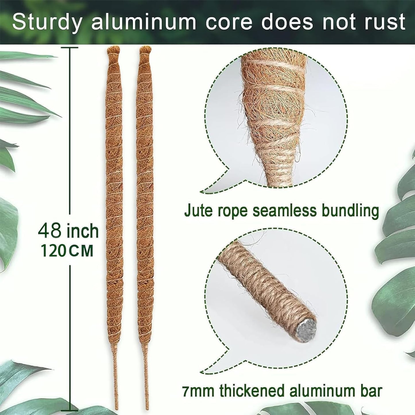 2 Pack 48 Inch Moss Pole, Bendable Moss Pole for Plants Monstera, Tall Moss Poles for Climbing Plants Indoor, Large Support, Garden Trellis Stick Stakes for Plant