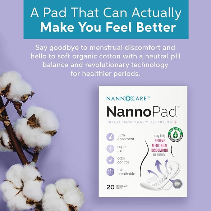 Regular Sanitary Pads with Wings - Nannocare Certified Organic Cotton - Discomfort Reducing - 20 Pads (6 Pack)
