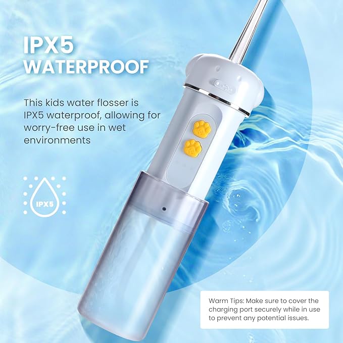 Kids Water Dental Flosser, Portable Water Flosser for Teeth 150ML Rechargeable Oral Irrigator with 3 Modes & 4 Nozzles, IPX5 Waterproof for Home and Travel