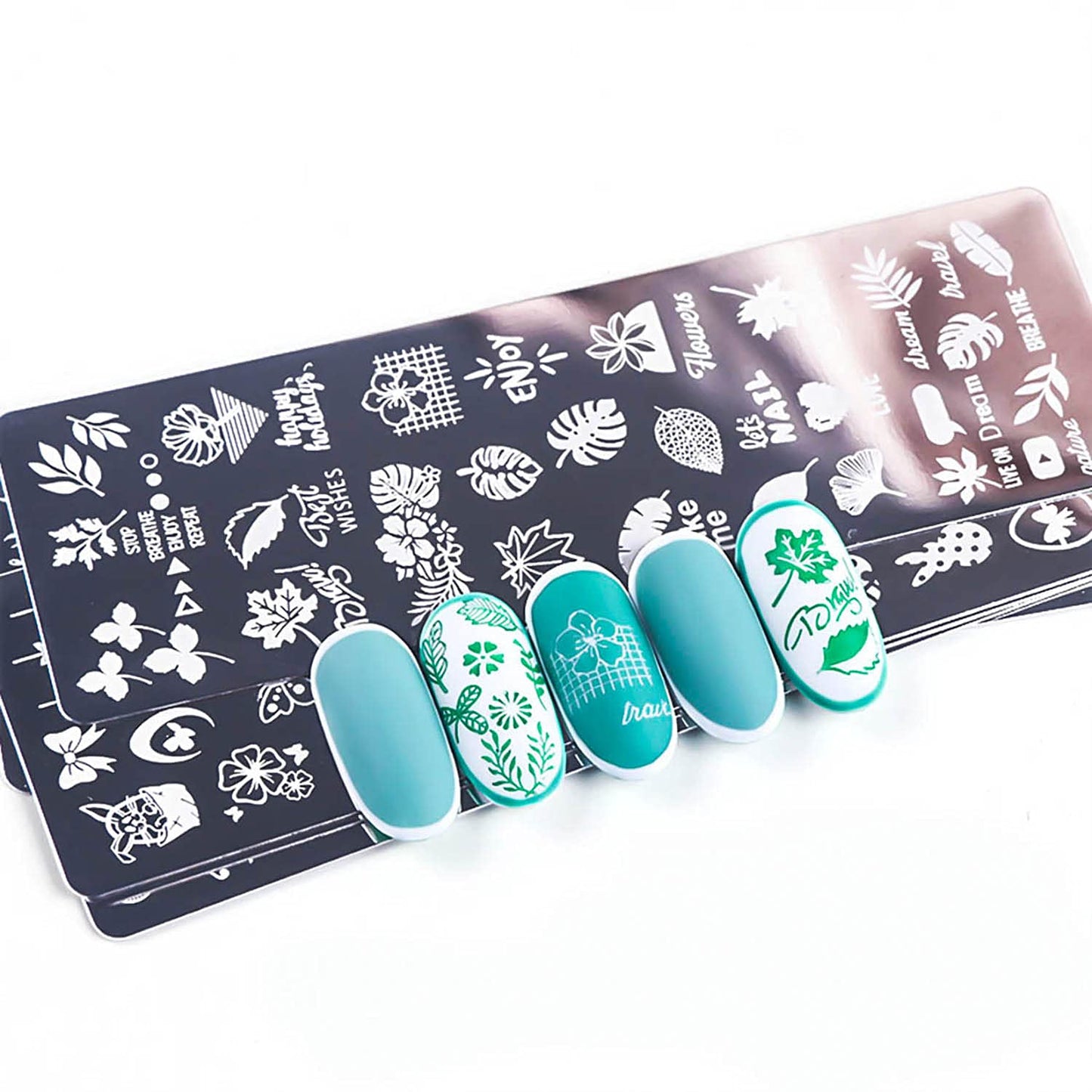 Nail Stamping Plate, DANNEASY 6 Pieces Nail Art Image Stamp Nail Template Kit With Nail Stamper, Scraper, Storage Bag (Nature Style)