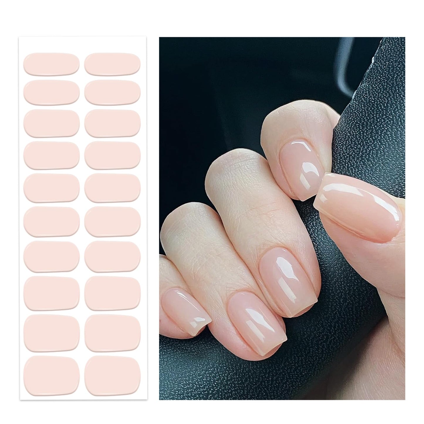 Oauee Semi Cured Gel Nail Strips | 20 Gel Nail Stickers | For Uv/Led Manicure Lamps | Salon Quality, Easy Application And Removal(Flesh Color)