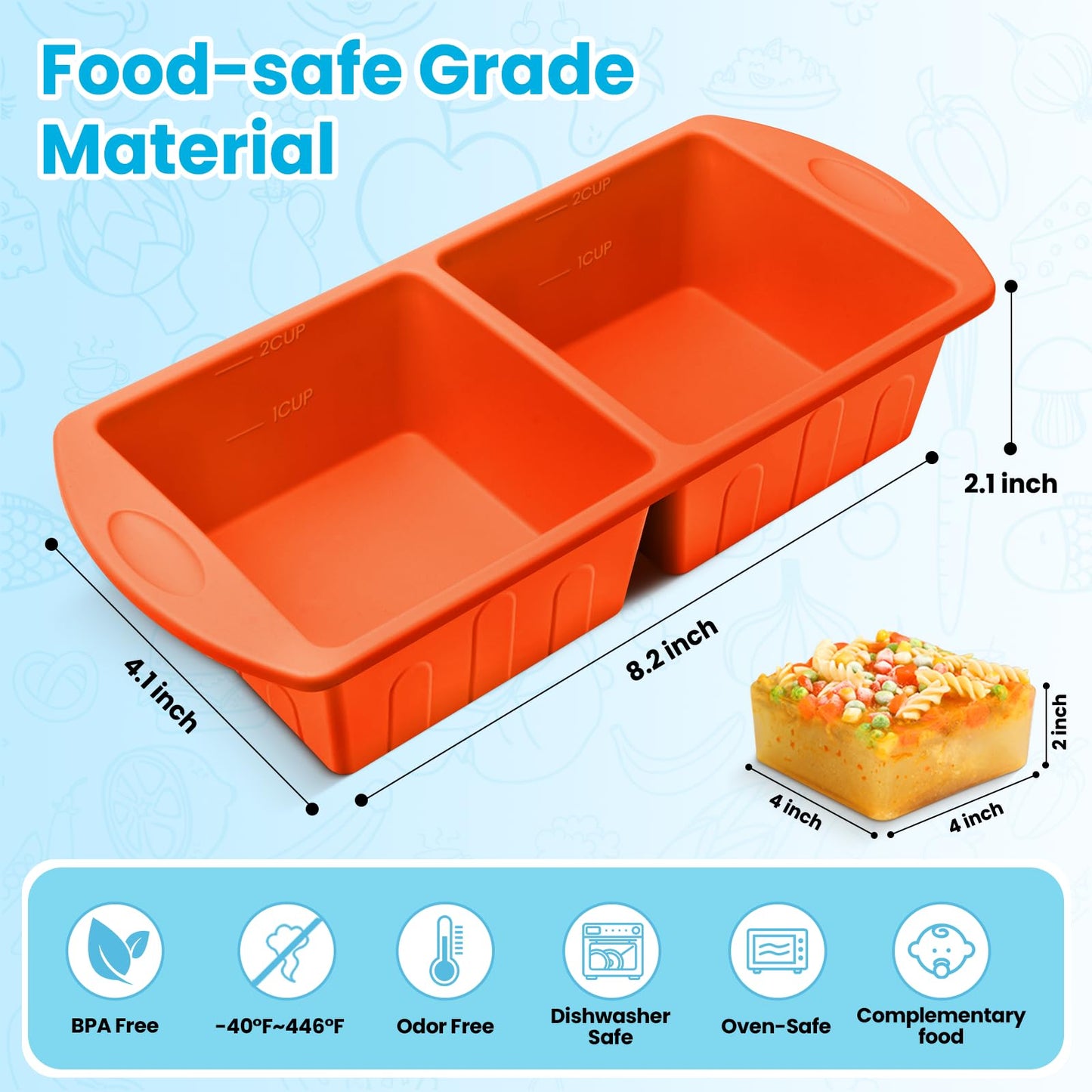 2 Pack Silicone Freezer Trays With Lid For Easy Storage Silicone Soup Freezer Molds 2 Cup ，Perfect For ice cube tray Freezing Broth Sauces Store Leftovers , Leakproof, Easy Release Dishwasher Safe