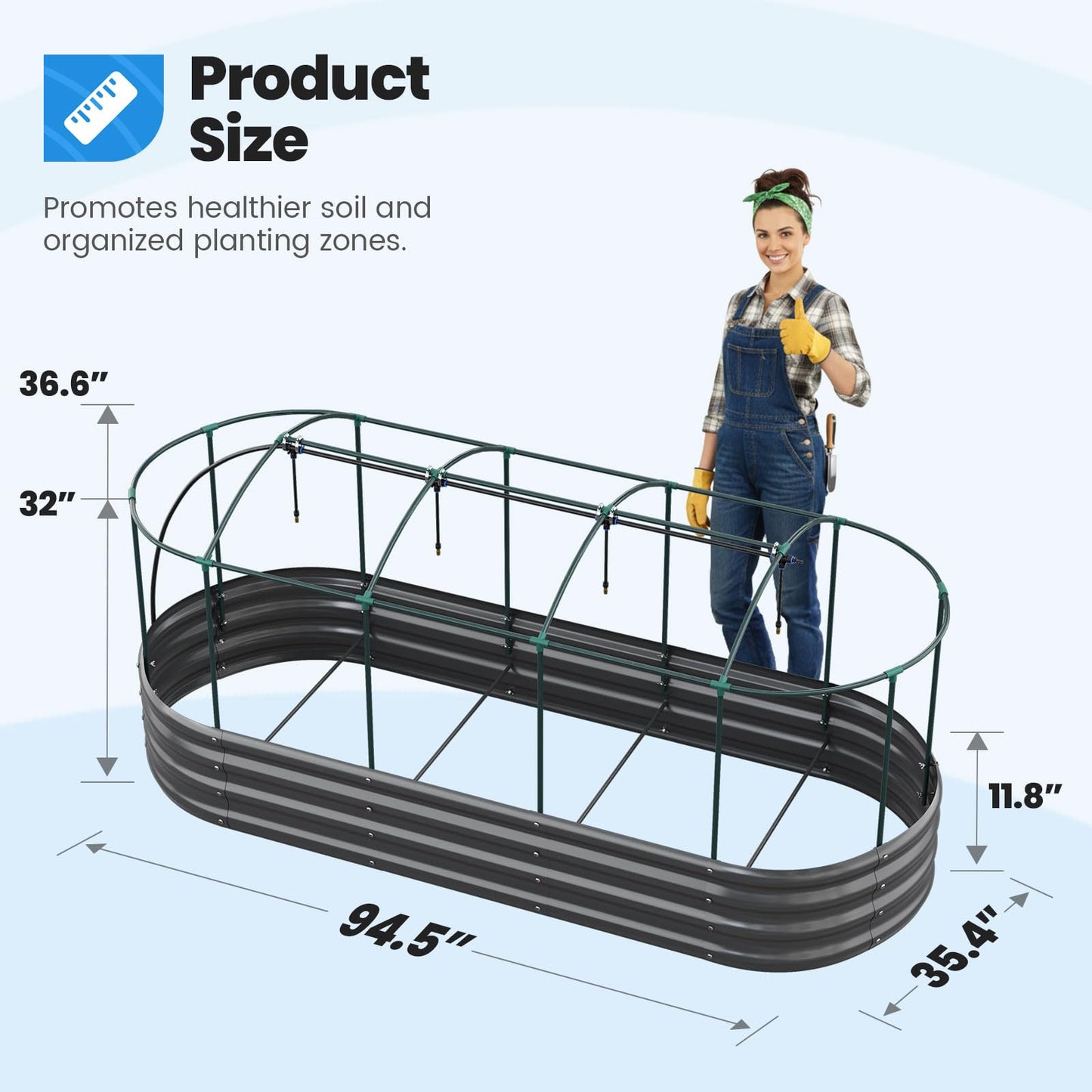 Quictent Galvanized Raised Garden Bed Kit with Self Watering System and Mesh Cover, Large Oval Metal Outdoor Planter Garden Boxes for Vegetables Herbs Flowers, 8x3x1Ft