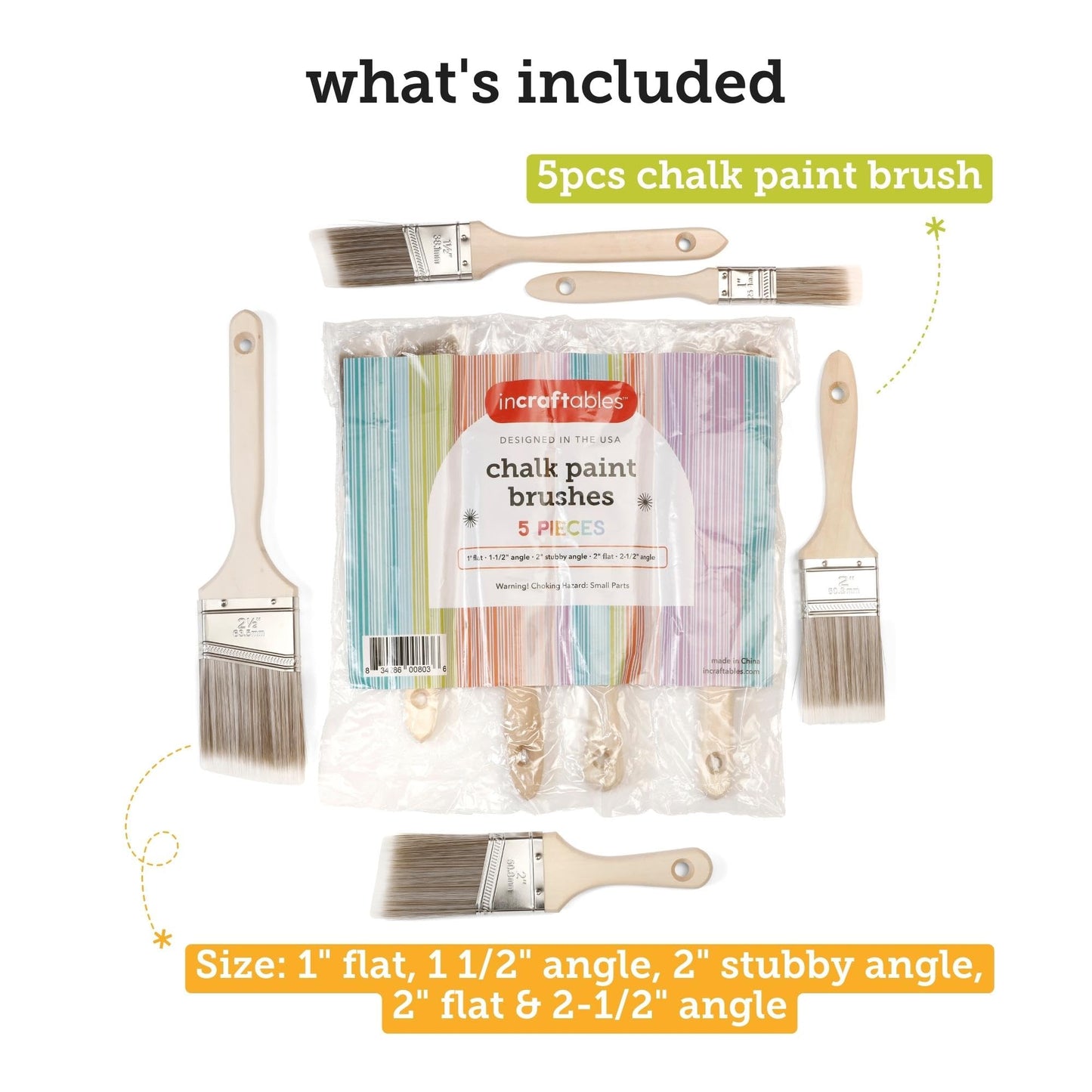 Incraftables Assorted Chalk Paint Brush Set (5pcs) – Natural Bristle Paint Brushes for Furniture, Chalk Painting & Wall Decor – Kids & Adults