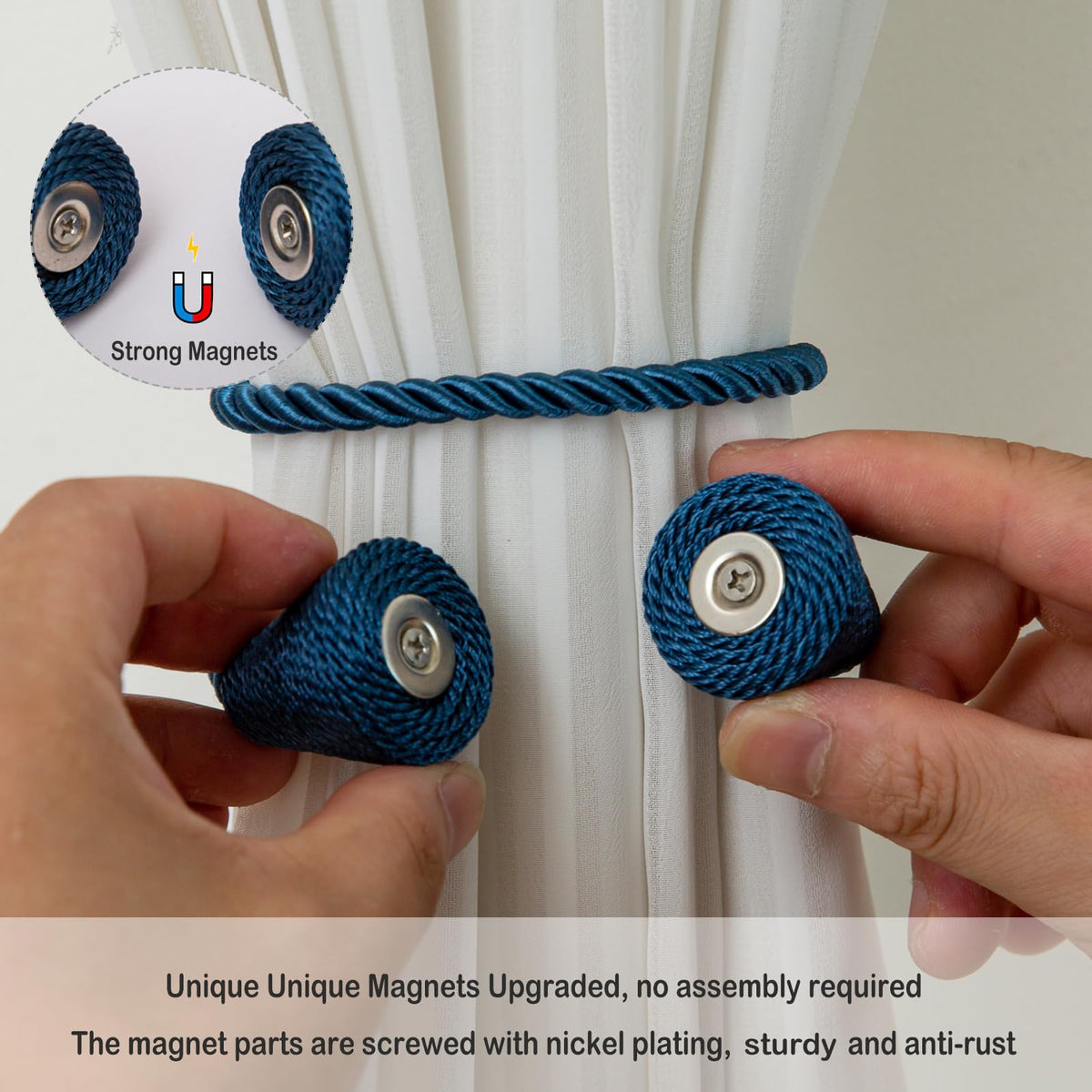 Magnetic Curtain Tiebacks 4 Pack Outdoor Rope Curtain Tie Backs Decorative Window Treatment Holdbacks for Home Decorative Curtain