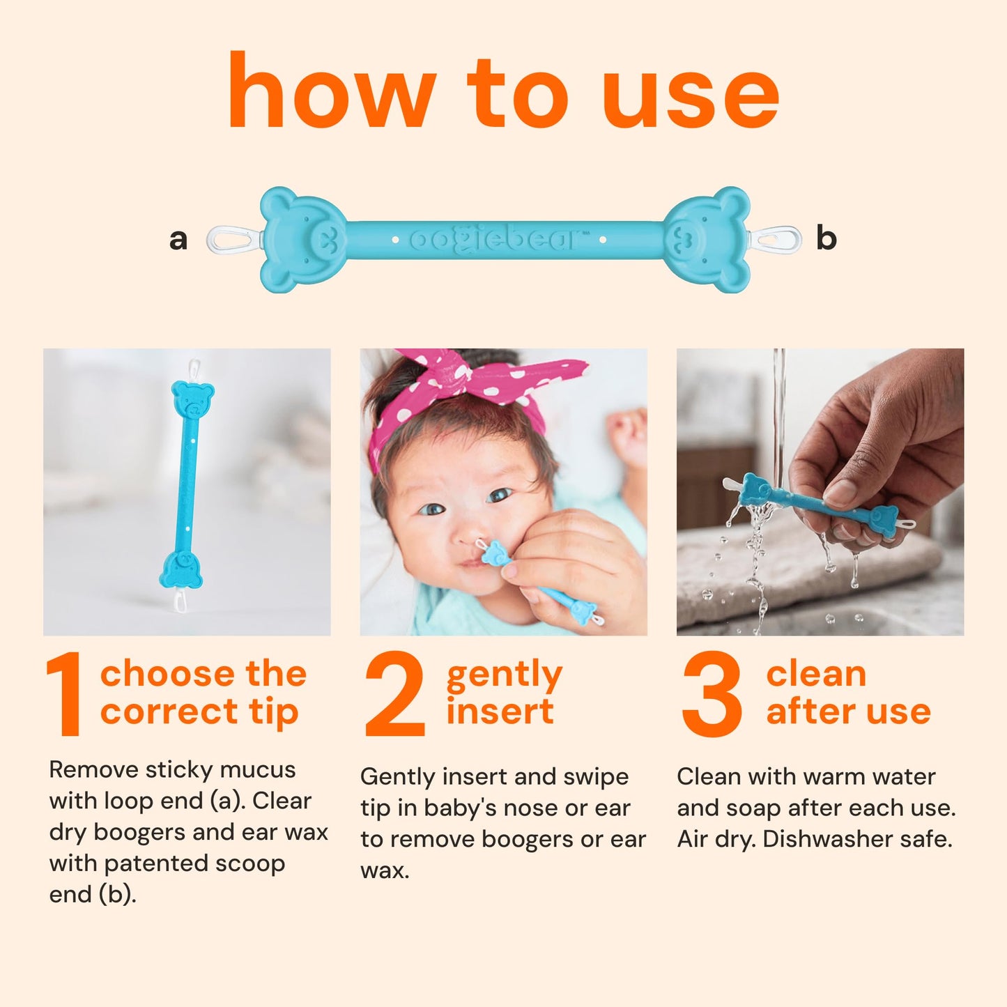 oogiebear: Baby Nose Cleaner & Ear Wax Removal Tool - Safe Booger & Earwax Removal for Newborns, Infants, Toddlers - Dual-Ended - Essential Baby Stuff, Diaper Bag, Raspberry & Seafoam with case