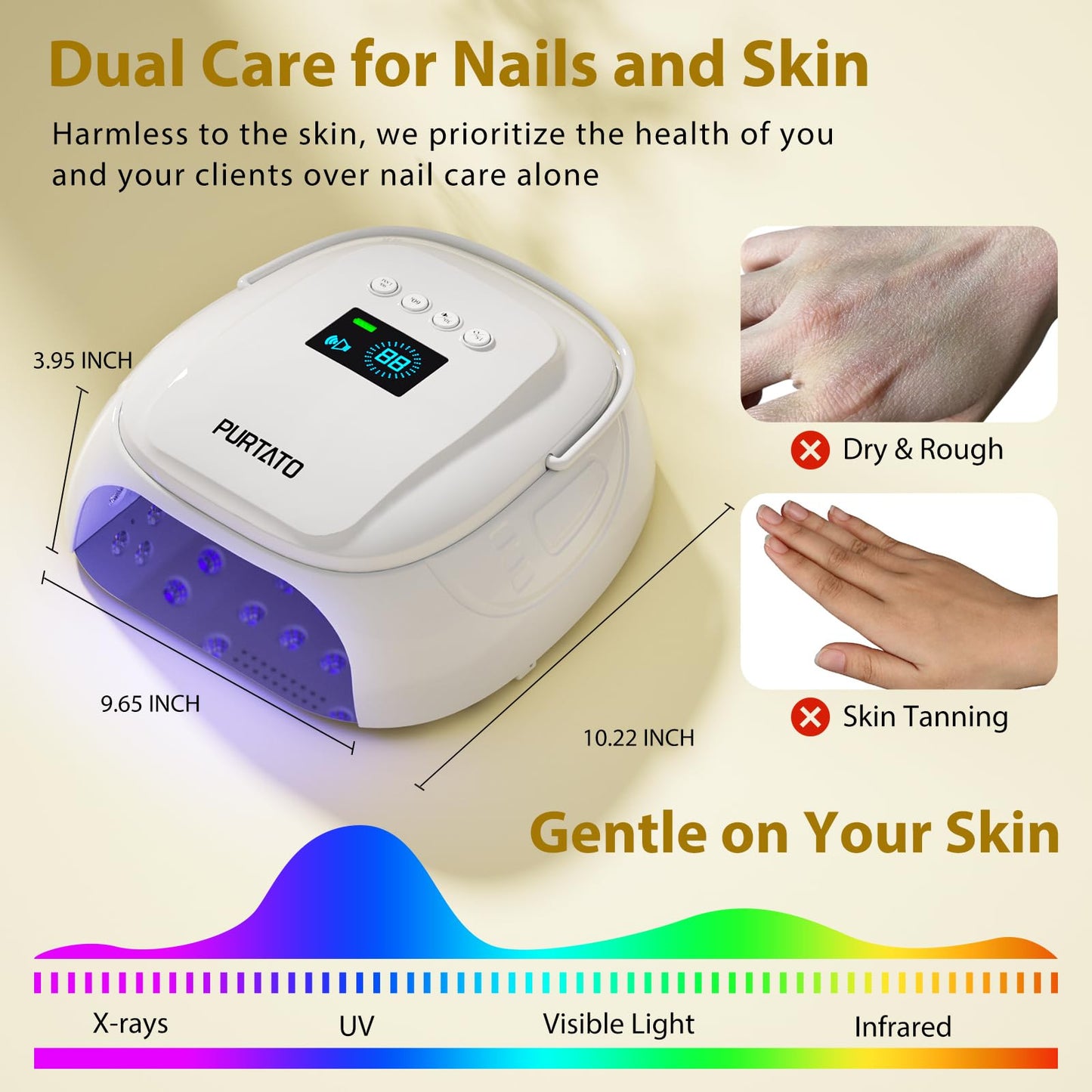 Purtato 126W Cordless Rechargeable UV LED Nail Lamp with Large Space, Handle and Foot Rest, Fast Curing Gel Nail Dryer with 4 Timers for Salon and Home (White)
