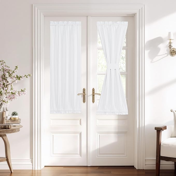 NICETOWN 100% Blackout Curtains for French Front Door, White Thermal Insulated Privacy Door Curtains and Drapes Blinds for Sightseeing and Window Decor, W25 x L50 inch, 1 Panel