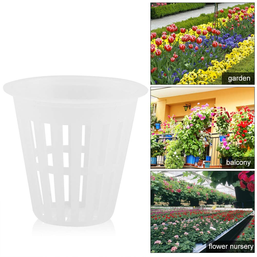 EBTOOLS 10pcs/Set 2 Inch Hydroponic Basket Cup, Durable Safe Plastic Hydroponic Slotted Mesh Cups Round Garden Net Pots for Garden Hydroponics Containers Balcony Planting (White)