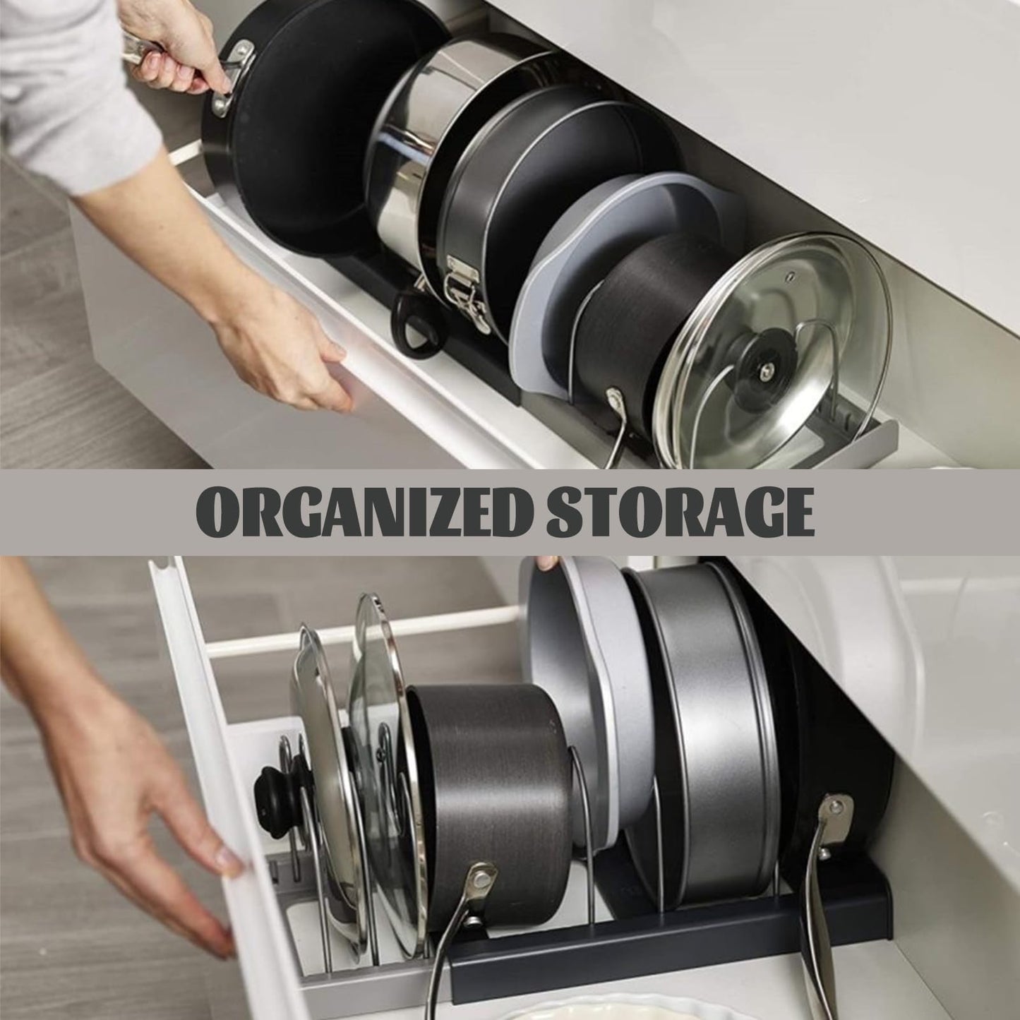 BOBOAR Pot Lid Rack and Baking Pan Cookware Storage Organizers Inside Cabinet for Under Cabinet