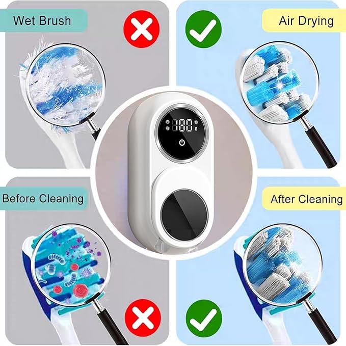 Toothbrush Cleaner & Toothbrush Holder, Cleaning and Air Drying, LED Smart Screen, Rechargeable Wall Mount Toothbrush Holder for Bathrooms