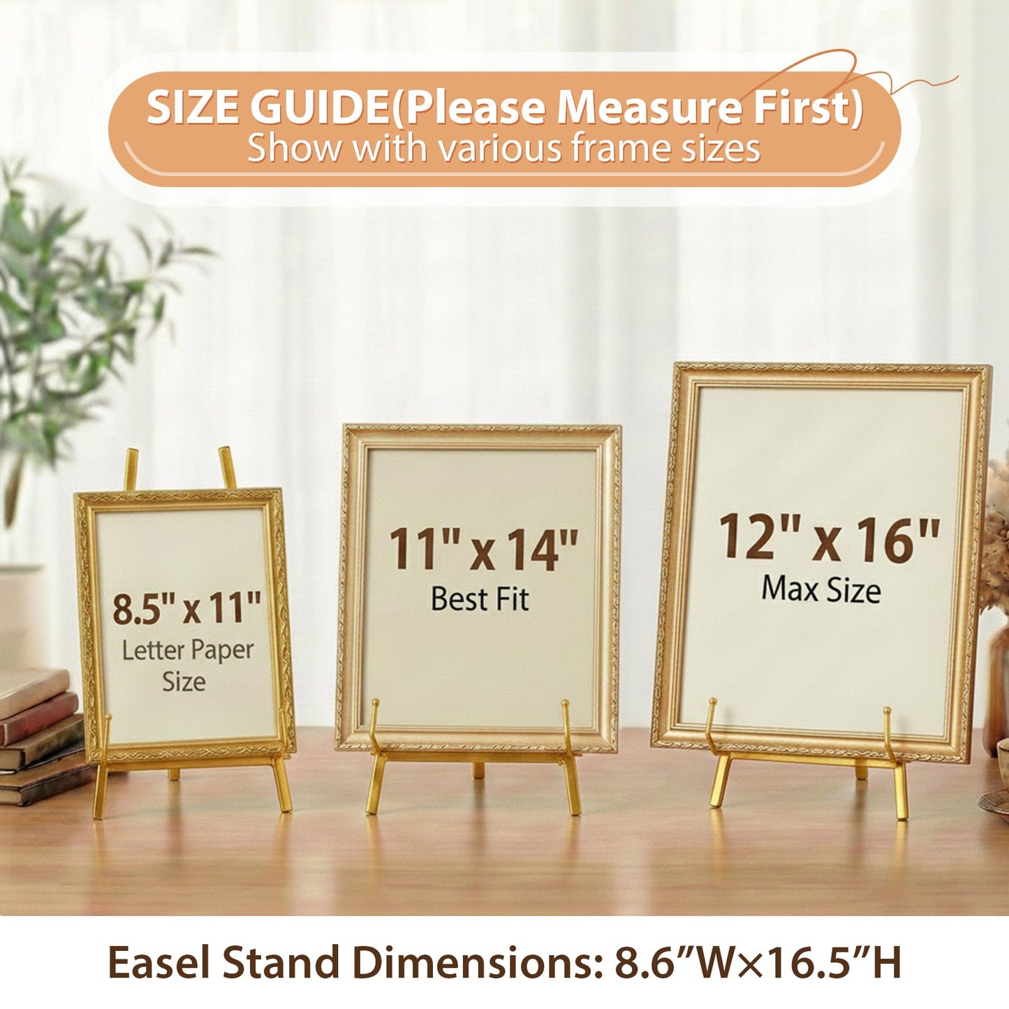 BeeCoAoo 16.5" Metal Easel Stand for Sign – Elegant Table Top Easel for Display, Heavy Duty Tabletop Picture Easel Stand for Wedding Sign, Picture Frame, and Art (Gold)