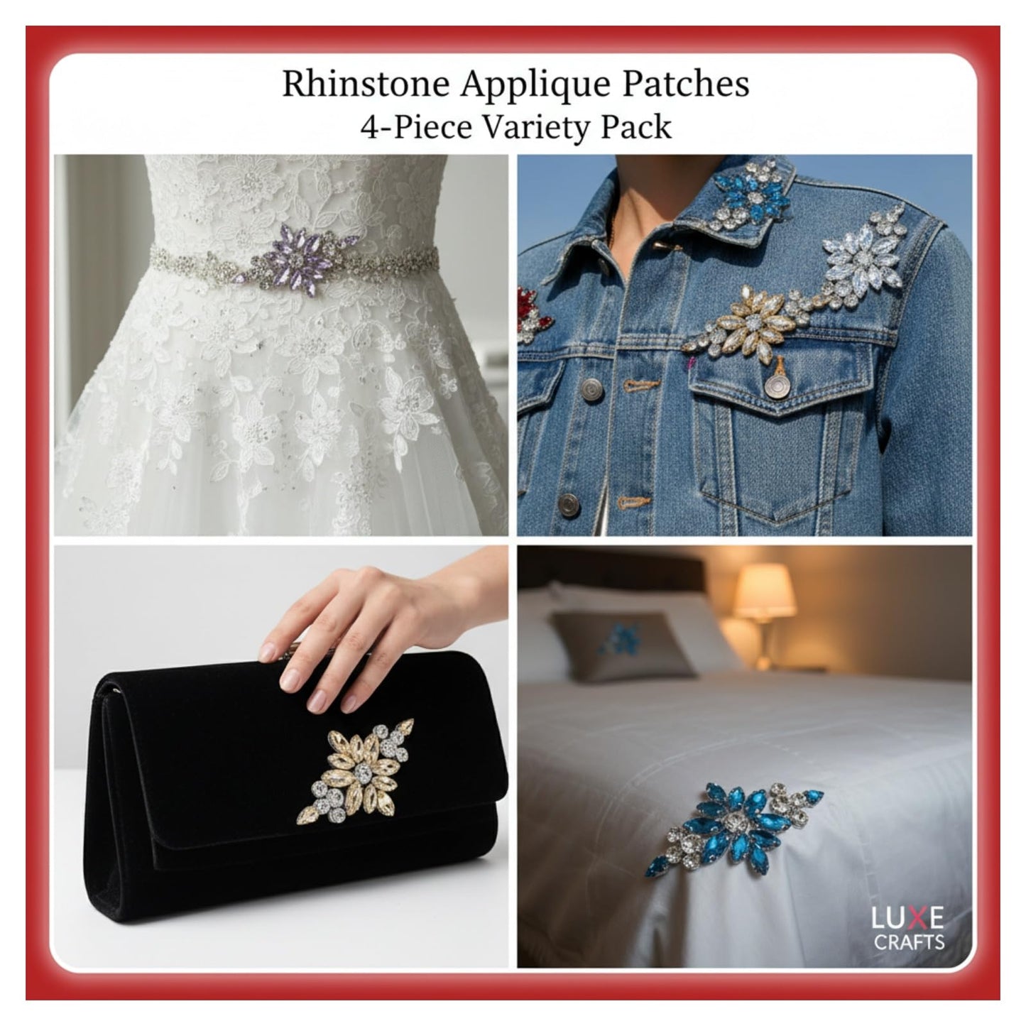 PANTOSS Rhinestone Applique Iron on Patches, Crystal Iron-On Flower Sequin Embellishments for DIY, Shoes, Wedding Sash, and Headpieces (4pcs, Aquamarine Blue)