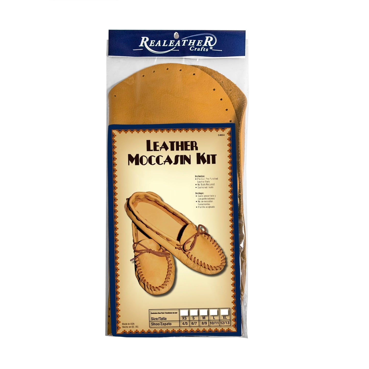 Realeather Adult Moccasin Leathercraft Kit, 10-11, Golden Tan