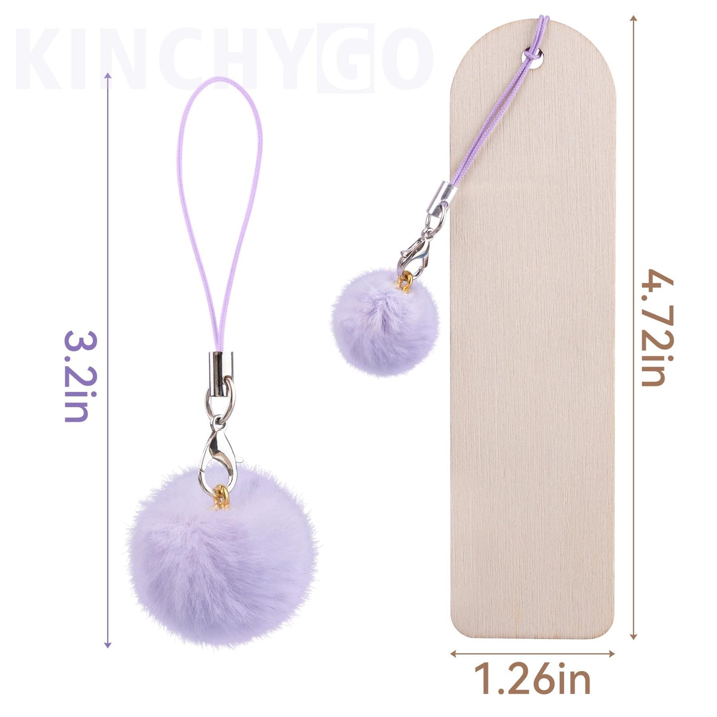 KINCHYGO, 50 Set Wooden Bookmarks Blank Unfinished Blank Bookmarks with Colorful Pom Pom Bookmark Tassels for DIY Crafts