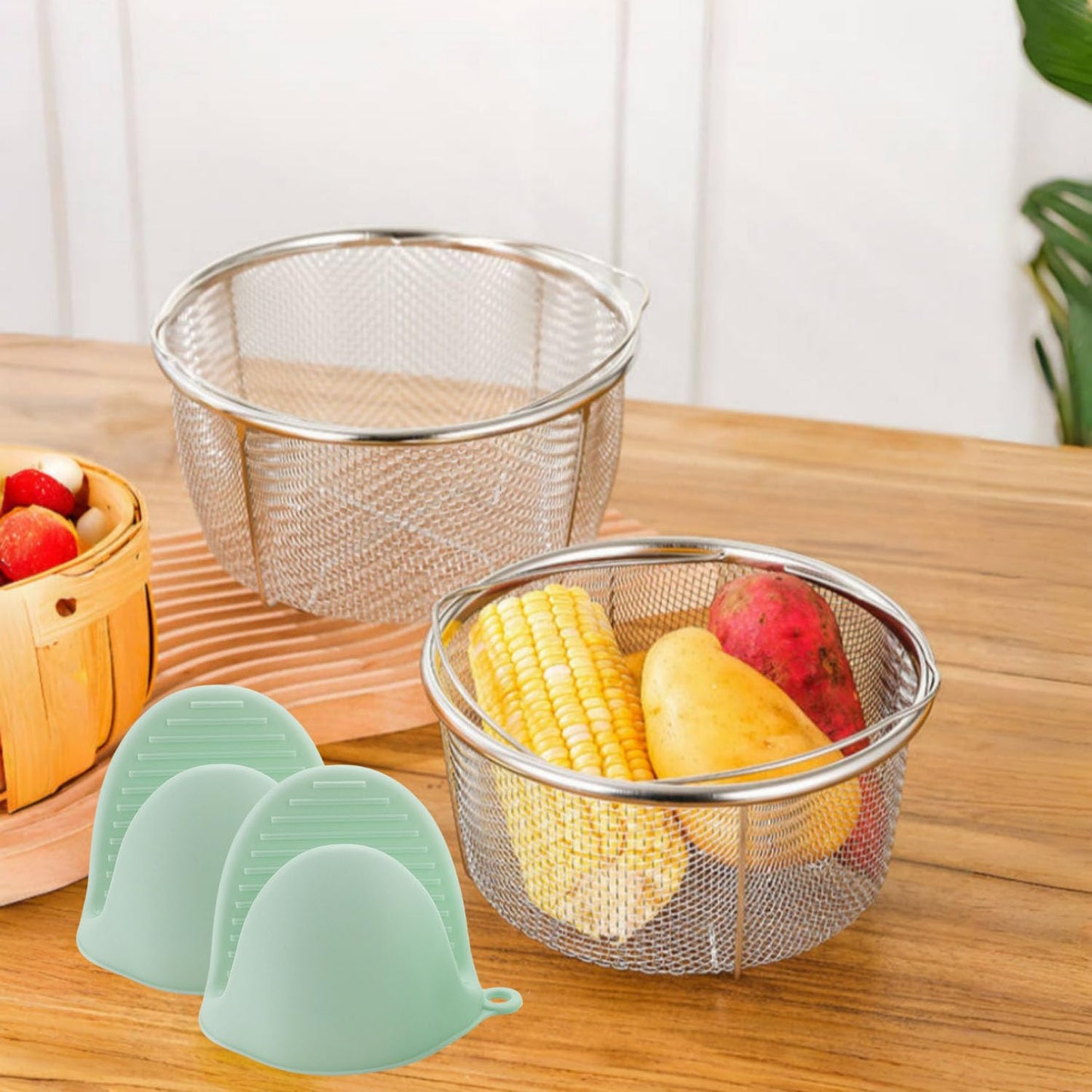 Stainless Steel Steamer Basket for Instant Pot Accessories 6&8quart, Heavy-Duty Pressure Cooker with Silicone Handle Vegetable Steamer Insert, Egg Basket, Pasta Strainer,Silver