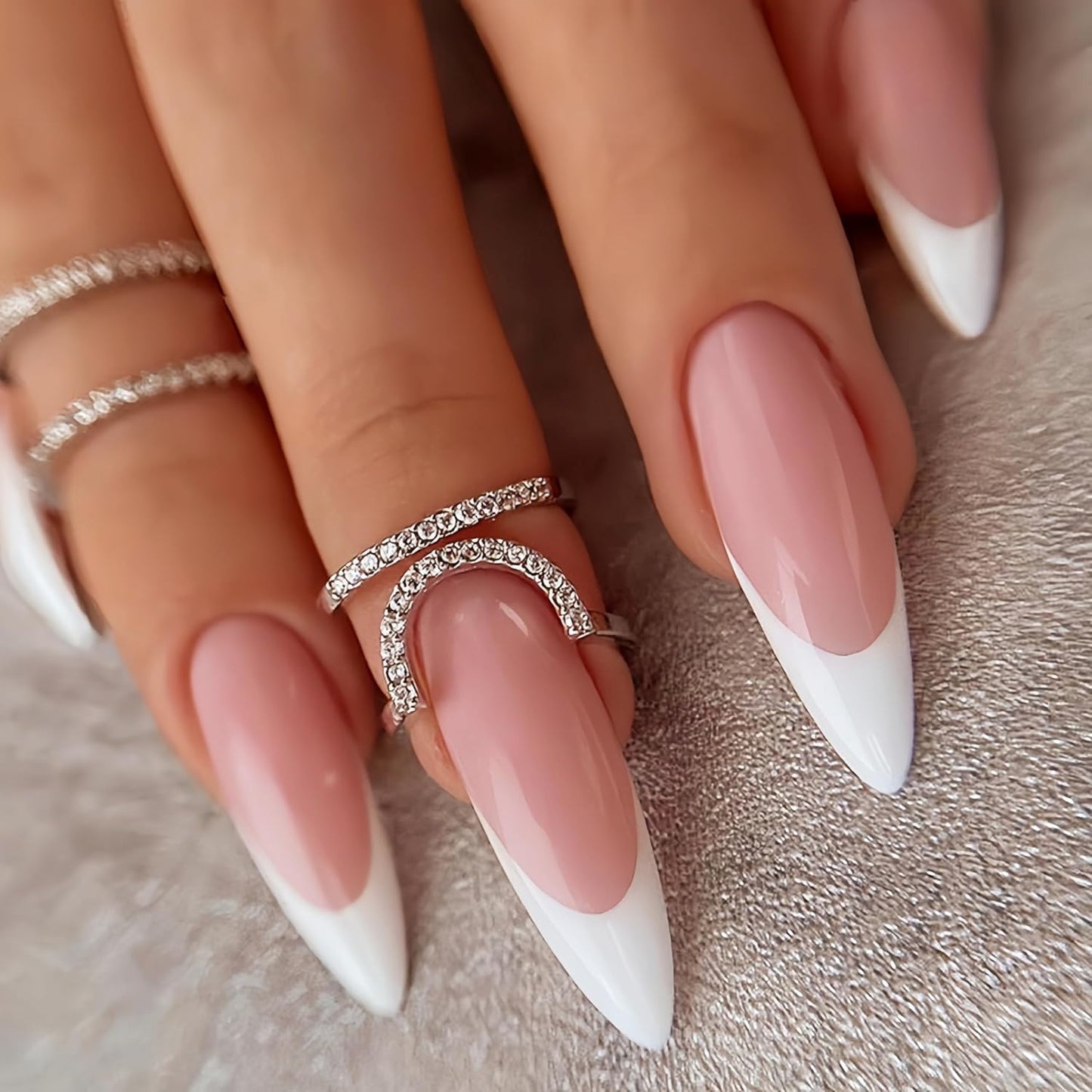 IMRAIN White French Tip Press on Nails Long Stiletto Fake Nails Reusable Glossy Acrylic False Nails Artificial Full Cover Nail Supplies, Nail Art DIY 12 Sizes - 24 Pcs