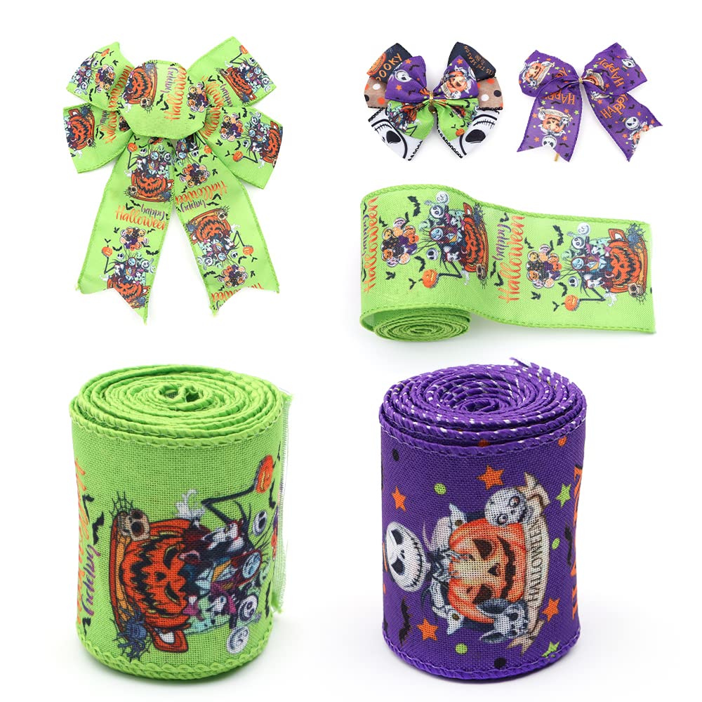 6 Rolls Nightmare Before Christmas Wired Ribbon 1.5" & 2.5" - Halloween Jack Skellington Sally Ribbon with Pumpkin/Spider/Bat/Patterns for Fall Halloween Christmas Decor, Wreath Bows, Gift Wrapping