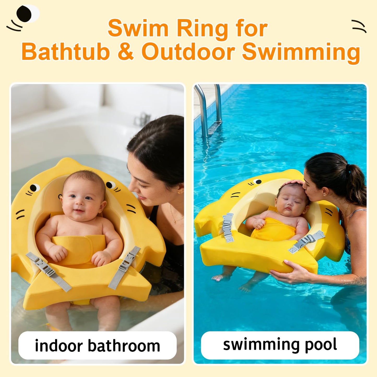 Deehouve Non-Inflatable Baby Pool Float, Solid Swim Water Float with Safety Seat,Waterproof Comfortable Waist Swim Trainers Infant Pool Essentials for 3-36 Months Beach Play (Yellow)