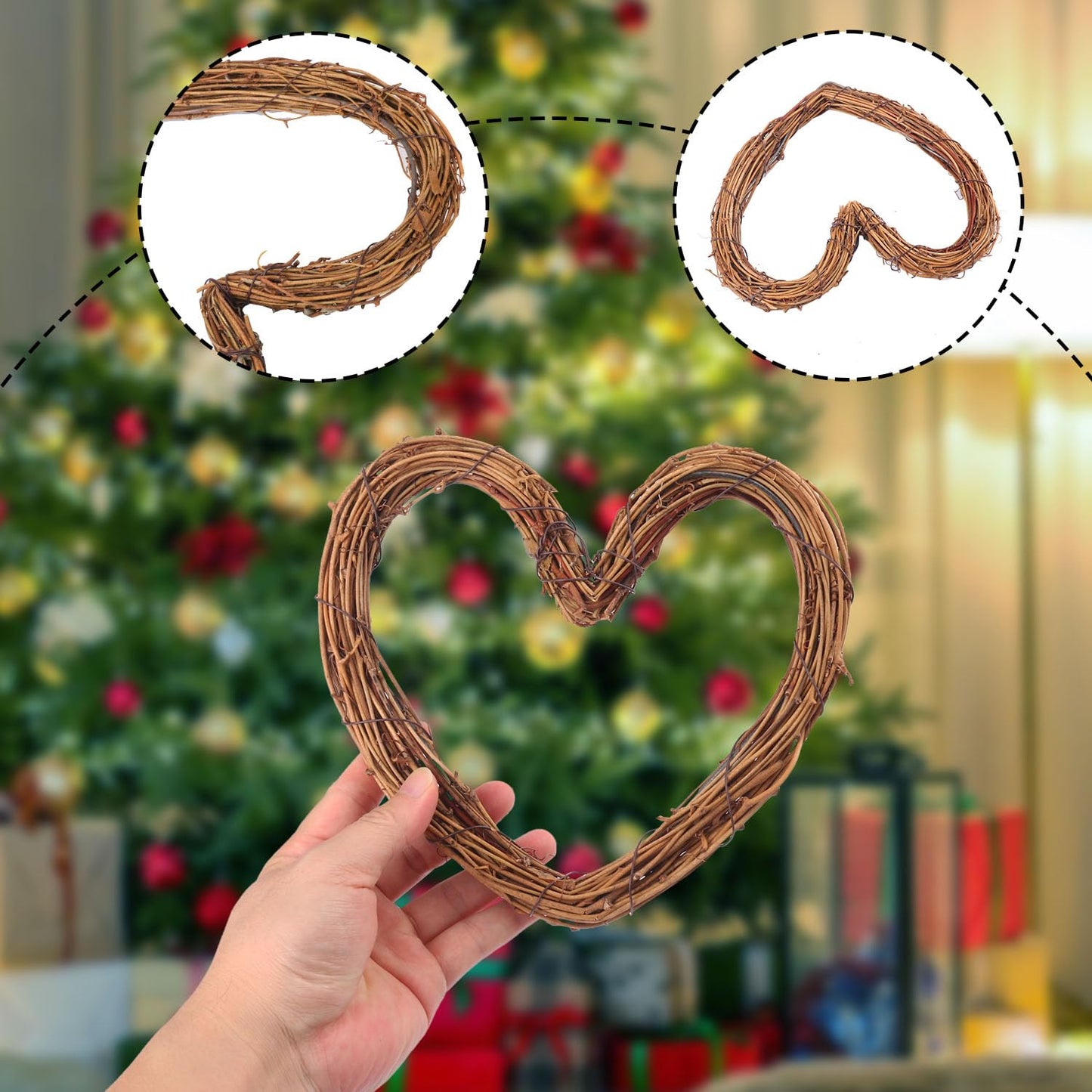 KUKLIPJIM 8 Pcs 8 Inch Heart Shaped Natural Grapevine Wreath Set, Hand-Woven Vine Branch Wreaths for DIY Crafts, Christmas Decorations, Home & Event Styling
