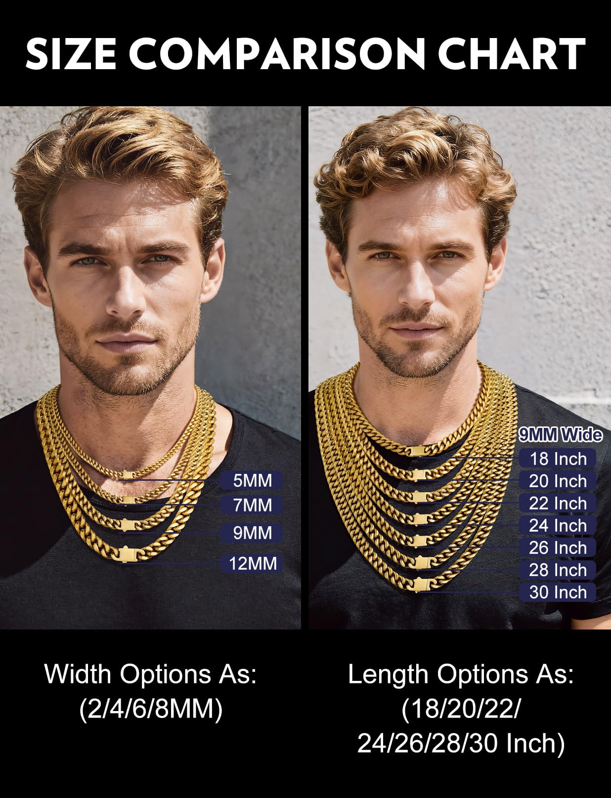 Bandmax Mens 9MM Chunky Chain Necklace 24 Inches 14K Gold Plated Miami Cuban Link Chain for Men Cool Big Rapper Chains Gift for Him