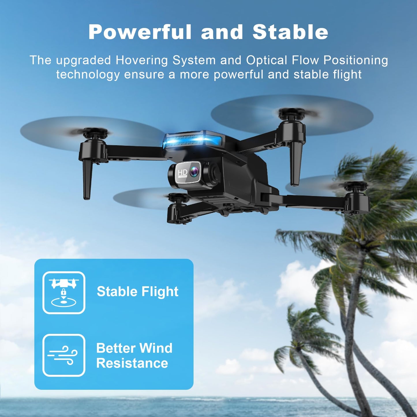 Drone with 1080P Camera - Foldable Remote Control Quadcopter with Gesture Control, 3D Flip, One Key Start, Emergency Stop, 2 Batteries, Easier to use, Toy for Adult Beginners, Black&Blue