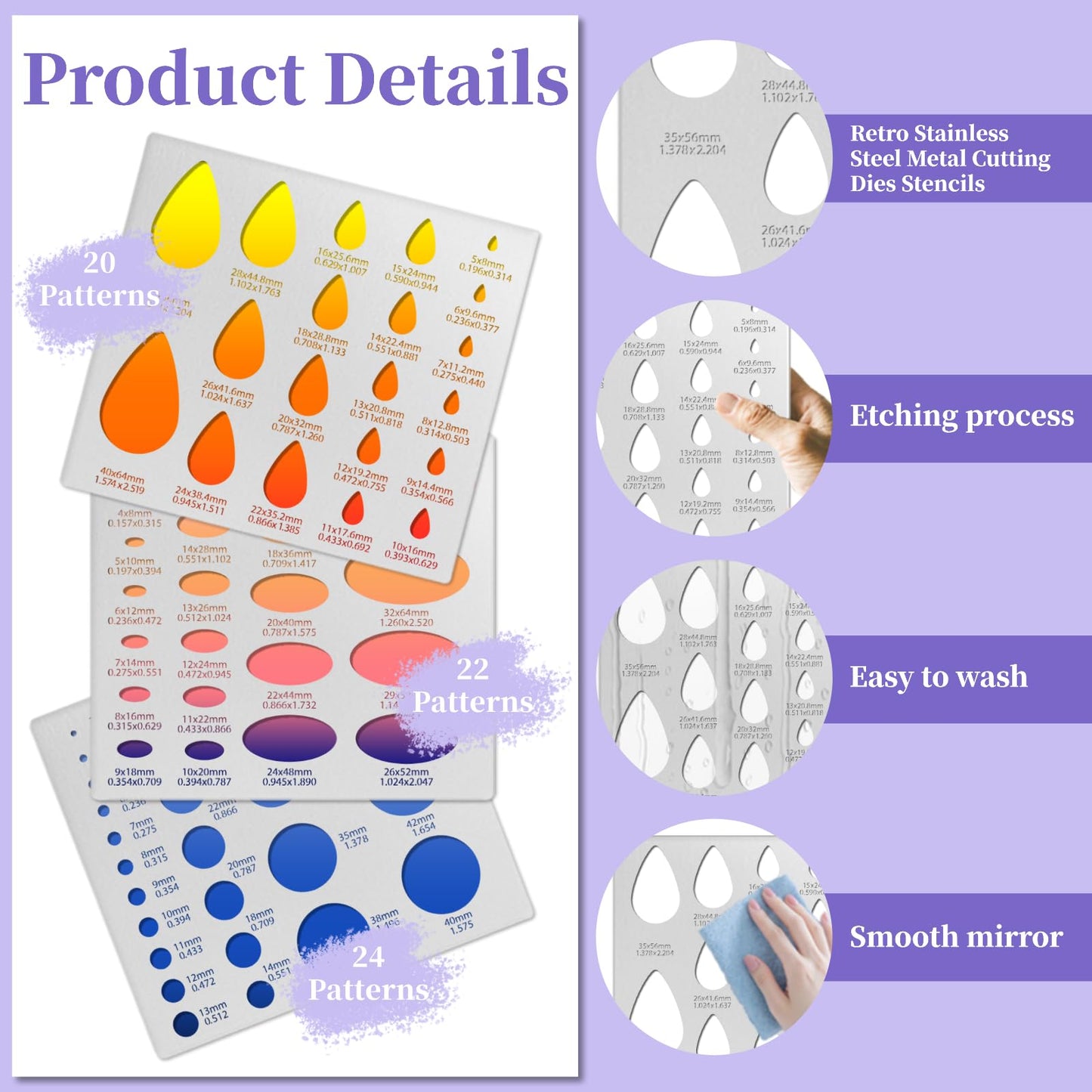 TWINKLEMON 3PCS Metal Stencils Ellipse Teardrop Circle Template for Drafting Round Stencil Jewelry Making Templates Art Oval Tool Metal Geometric Stencil for Office and DIY Bracelets Earrings