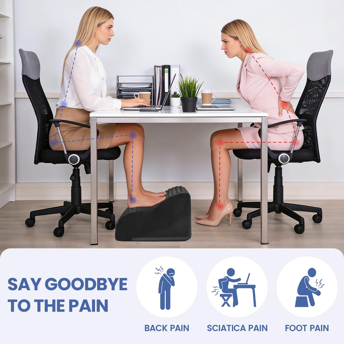 Foot Rest for Under Desk at Work, 3-Tier Foot Stool with Massage Dots and Thick High-Density Foam, Ergonomic Footrest with Washable Cover for Home and Office, Back, Legs & Hip Pain Relief, Black