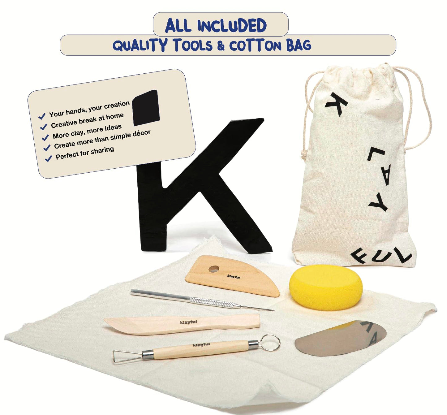 KLAYFUL Pottery Kit for Adults – 6,6lbs Air Dry Clay Pottery Set with Tools, Paints & Brushes – DIY Arts & Crafts Kit for Beginners & Couples | Creative Gift Set for Relaxing Date Night Crafts