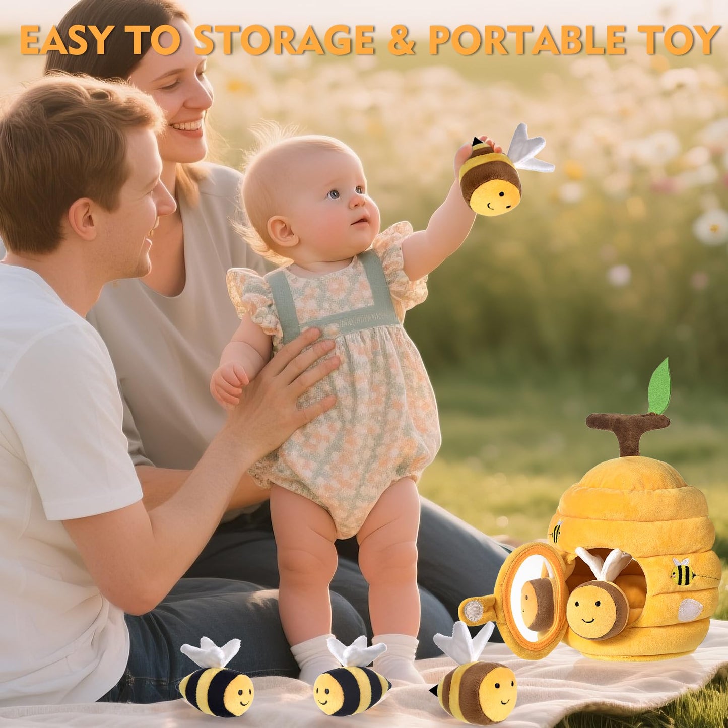 Alsatic Baby Toys for 1 Year Old, Soft Beehive with 5 Stuffed Bees, Crinkle, Rattle, Mirror, Montessori Toys for One Year Old Birthday Gift for 12-18 Months Baby Easter Basket Stuffers