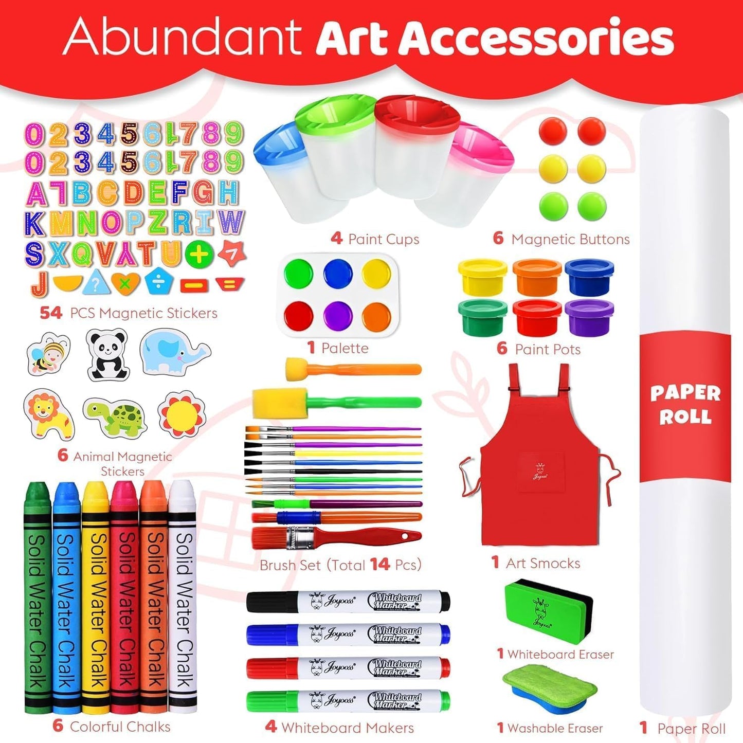 Joyooss Art Easel for Kids Easel for Toddlers,Adjustable Standing Double Sided Toddler Easels Kid Art Chalkboard with Paper Roll & Whiteboard,Easel for Kids Age 4-8 9-12