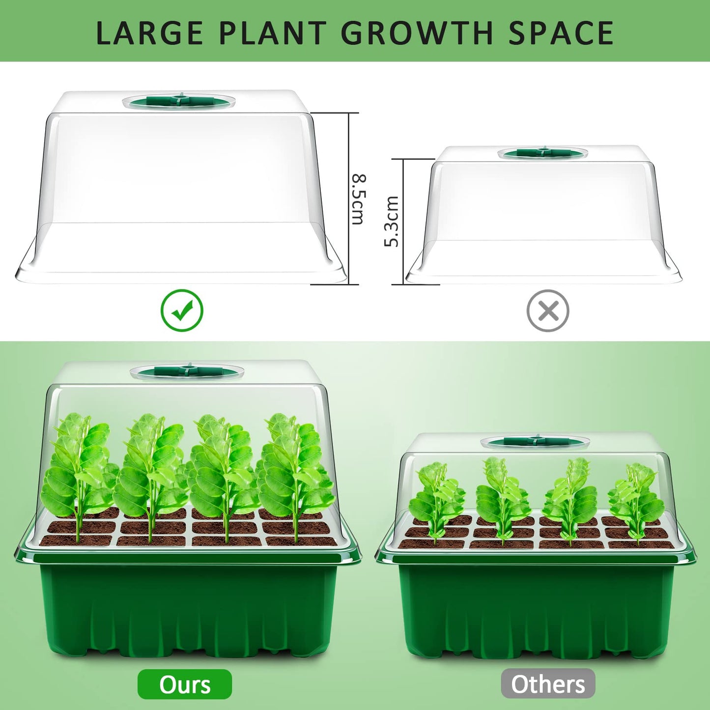 YAUNGEL Seed Starter Tray, 10 Pack 120 Cells Thicken Seed Starter Kit with Heightened Lids Humidity Dome Seedling Starter Trays for Indoor Gardening Plant, Green