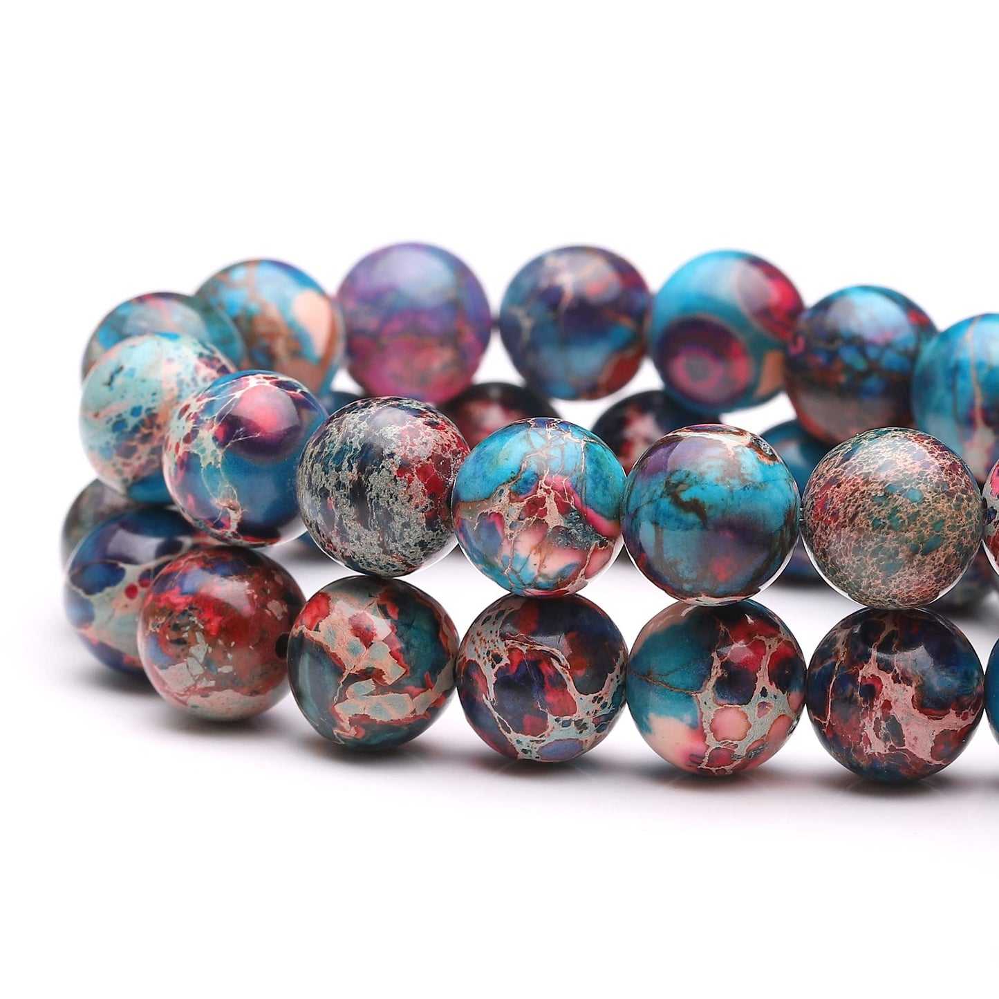 Youngbling Natural Gemstone Beads for Jewelry Making,8mm Blue Imperial Jasper Polished Round Smooth Stone Boho Beads for Bracelet Necklace 15 Inch(Blue Imperial Jasper,8mm)