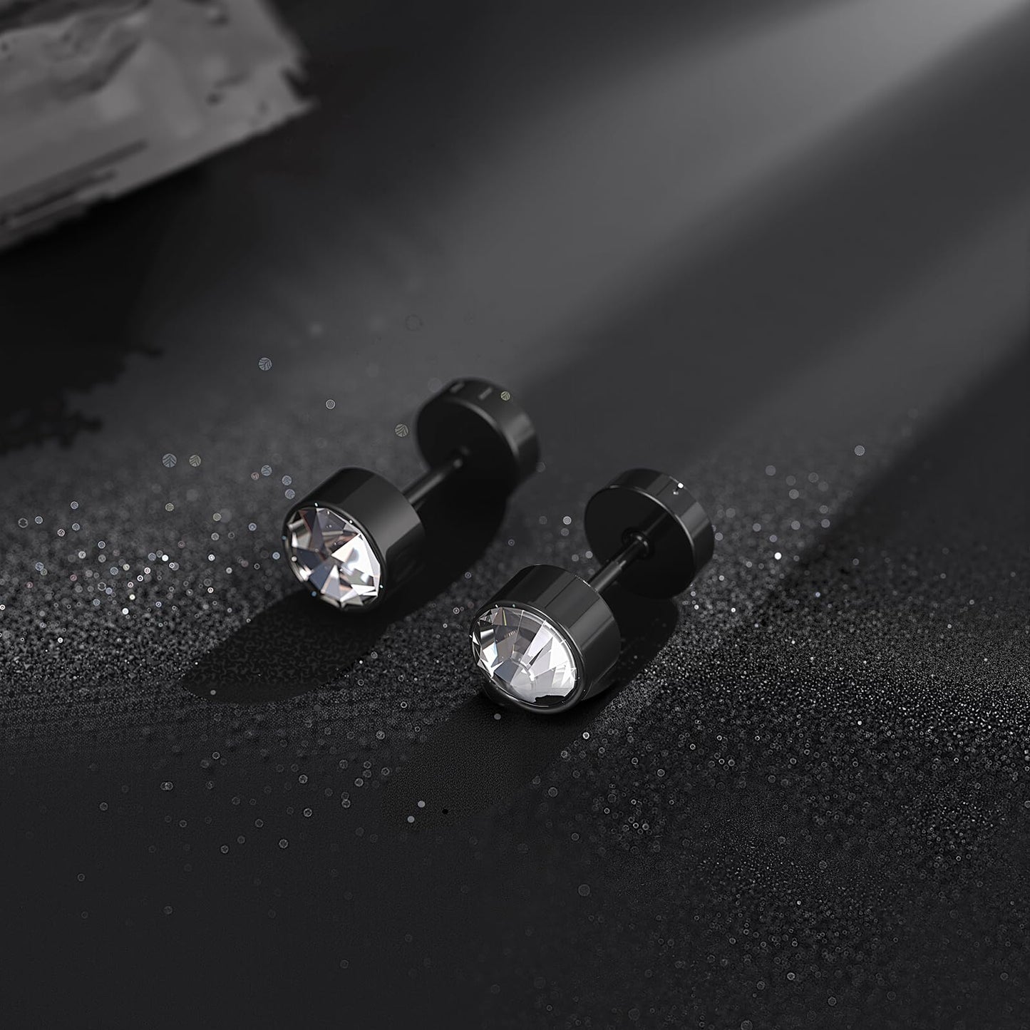 VOLUKA Stainless Steel Flat Back Stud Earrings,Hypoallergenic Titanium Black Gold Plated Cubic Zirconia Stud Earrings for Women Men