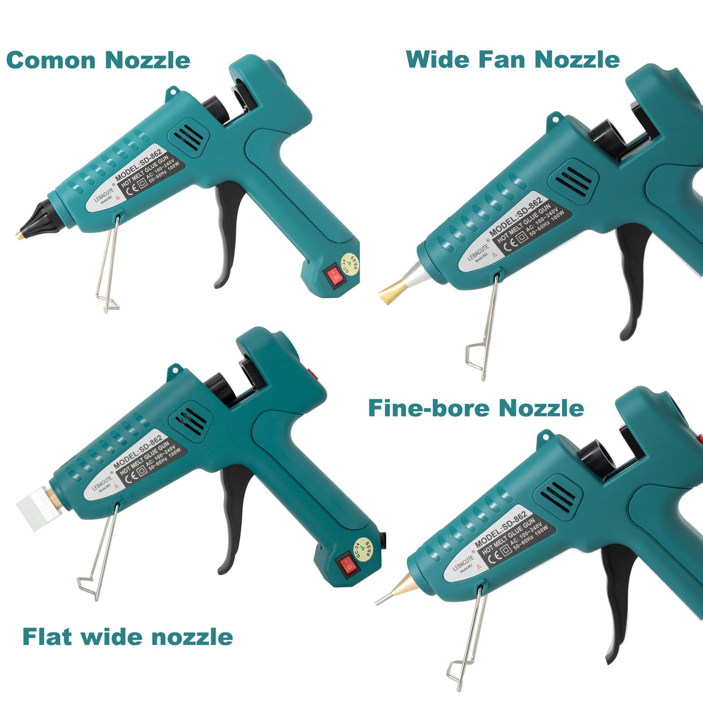 Professional Hot Glue Gun Kit with Case, Full Size Hot Glue Guns Luxury Set with 4Pcs Different Interchangeable Copper Nozzle Set and Glue gun Sticks 12Pcs