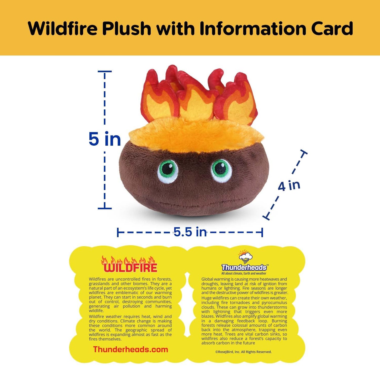 Thunderheads Wildfire Plushie, STEM Tool for Exploring Climate, Natural Disasters & Earth Science, Eco-Conscious Weather Gift for Nature Enthusiasts, Firefighters and All who Love Our Planet