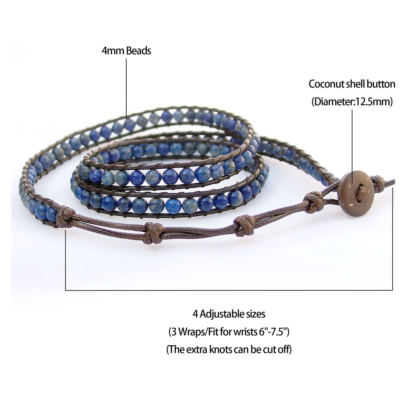 Ayriwoyi Blue Lapis Lazuli Bracelet Wrap Bracelets for women Beaded Stone Adjustable Healing Crystal Bracelet Leather Boho Bracelets