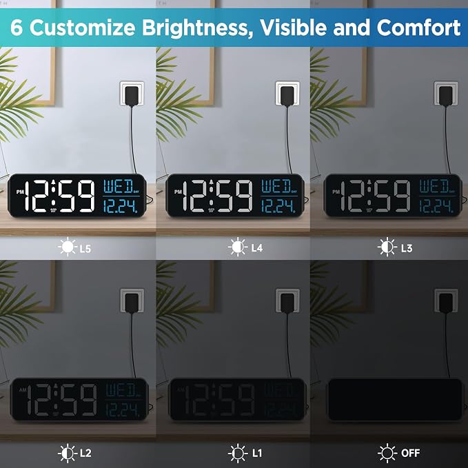 Peakeep Large Display Digital Alarm Clock for Bedroom with Date Day of Week