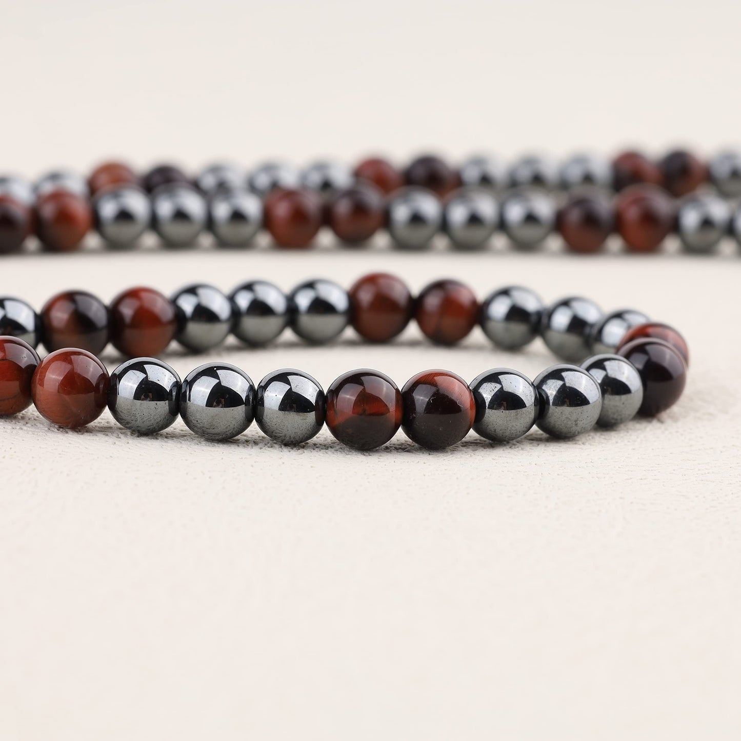 GAVU Stone Beaded Hematite Red Tiger Eye Necklace for Men 24"
