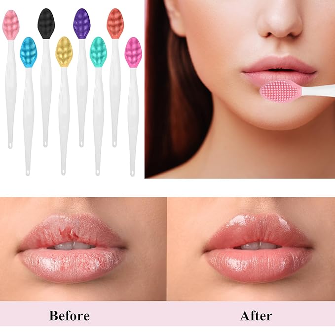 48 Pcs Lip Scrub Brush, Silicone Double Sided Lip Exfoliator Brush for Men Women lightening dark lips Smoother Fuller Lip Appearance - 8 Colors