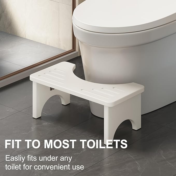 Osivaes 7 Inch Bamboo Toilet Stool Squat Adult, Foldable Squatting Potty for Adults, Ergonomic Poop Stool with Non-Slip Surface, Portable for Bathroom & Travel, White